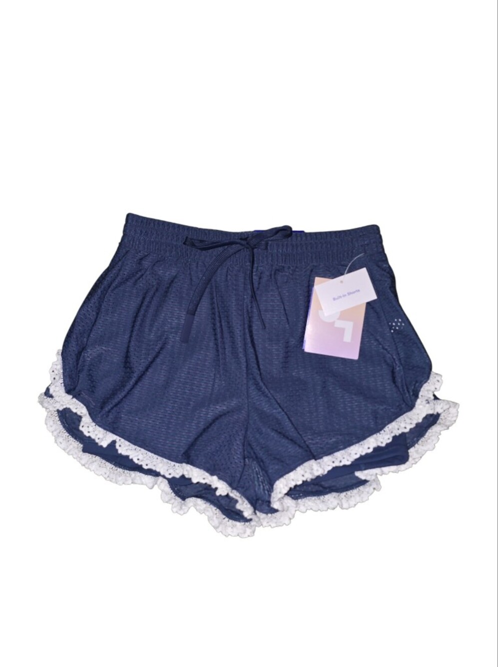 JoyLab Navy Workout Shorts with White Lace Trim, XXS, NWT!!!